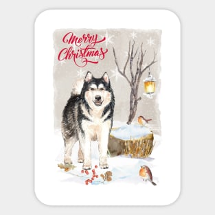 Alaskan Malamute Merry Christmas Santa Dog Sticker